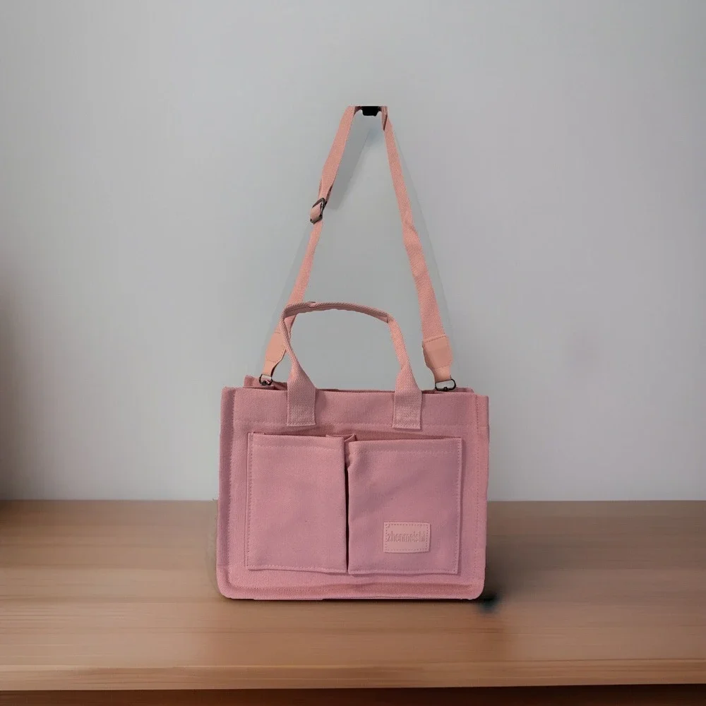 Canvas Tote Bags For Women Large Shoulder Hobo Handbag Purse Multi‎ Pocket Pink